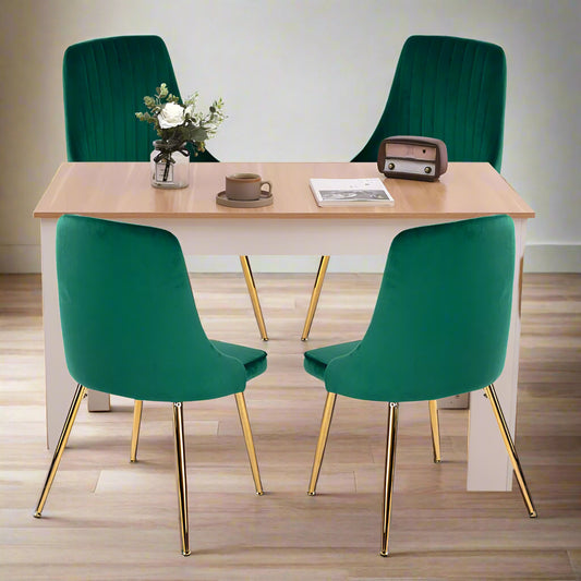 5-Piece Elvio Green Dining Table & Chair Set Rectangular Velvet