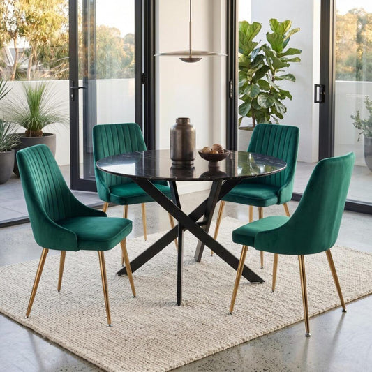 5-Piece Lello Gren Dining Table & Chair Set Marble Velvet