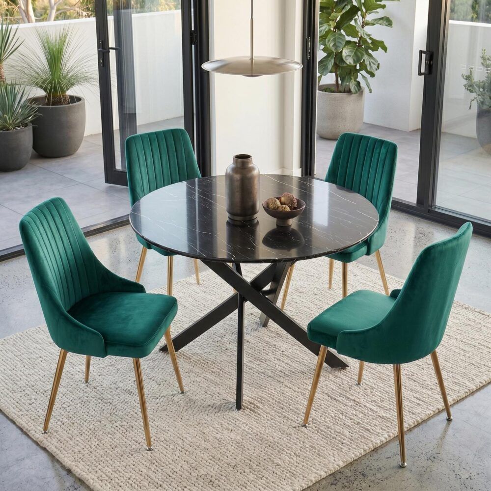5-Piece Lello Gren Dining Table & Chair Set Marble Velvet