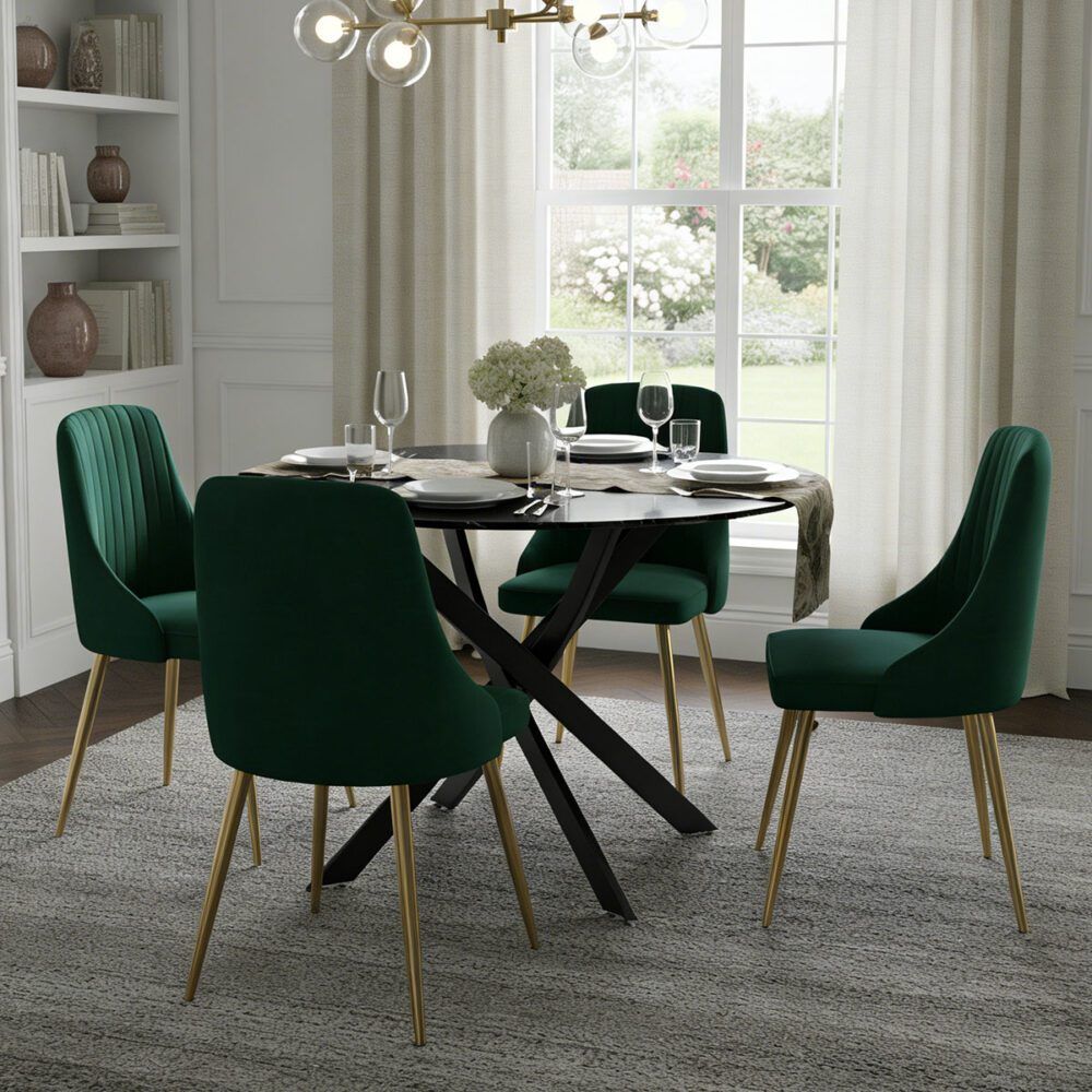 5-Piece Lello Gren Dining Table & Chair Set Marble Velvet