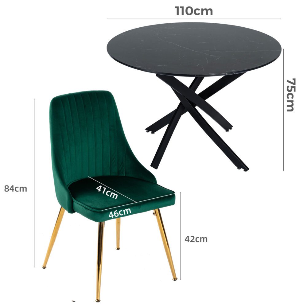 5-Piece Lello Gren Dining Table & Chair Set Marble Velvet