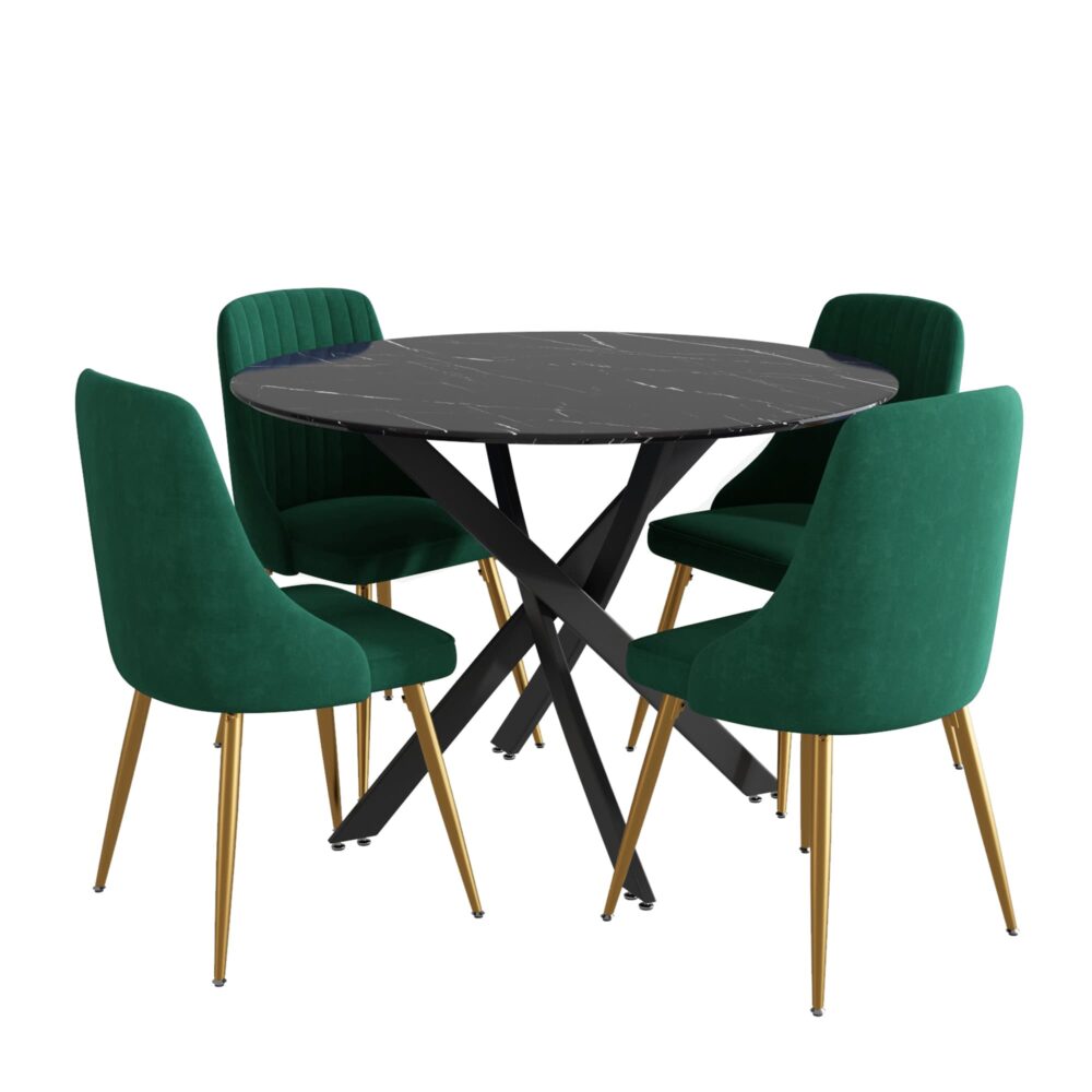 5-Piece Lello Gren Dining Table & Chair Set Marble Velvet