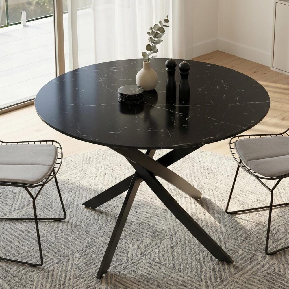 Brady Round Marble - Effect Table - Black