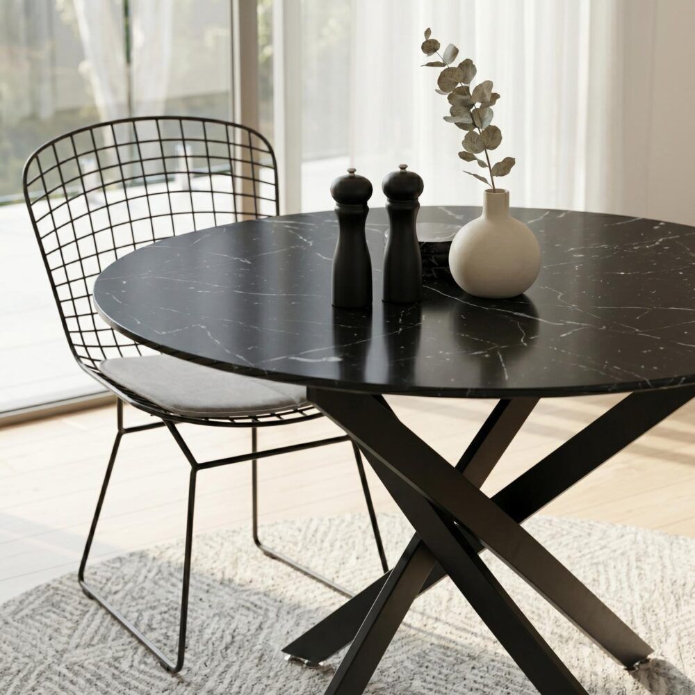 Brady Round Marble - Effect Table - Black