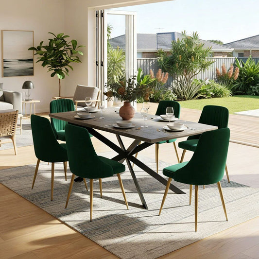 6-Piece Dario Green Dining Table & Chair Set Rectangular Velvet Banquet