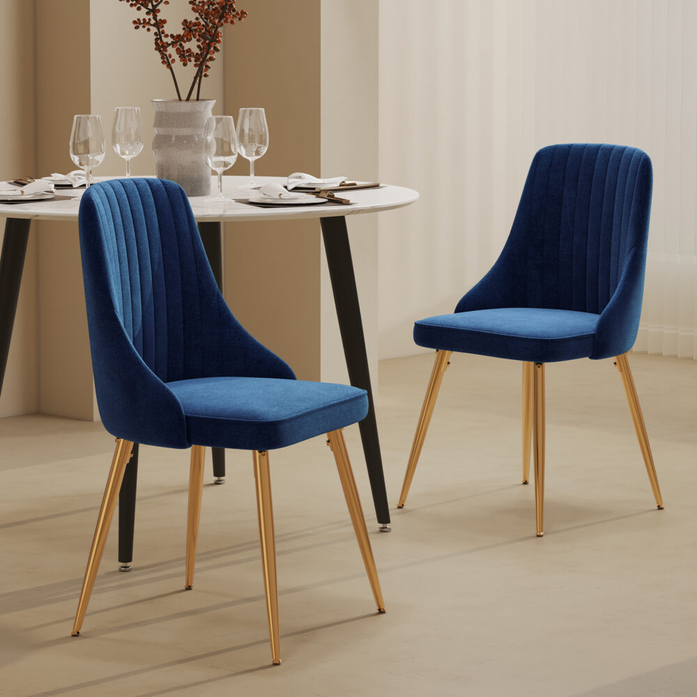 6-Piece Zelma Blue Dining Table & Chair Set Velvet