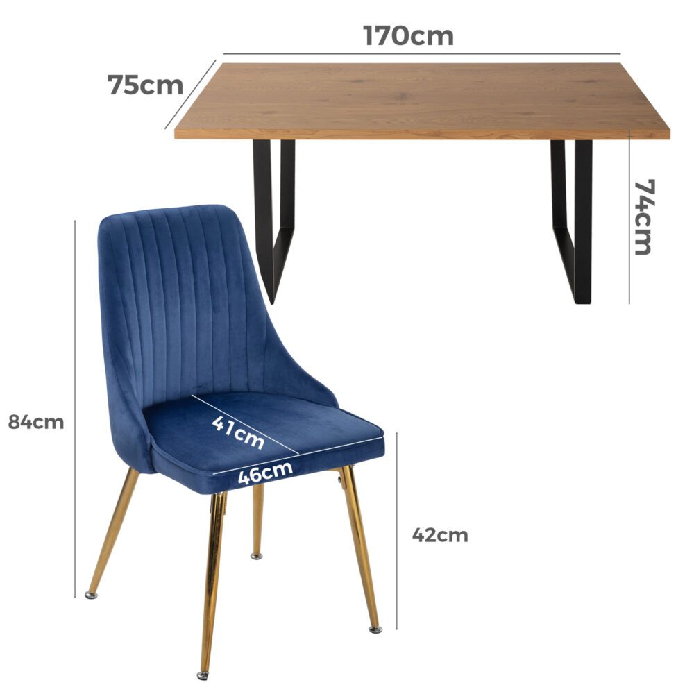 6-Piece Zelma Blue Dining Table & Chair Set Velvet