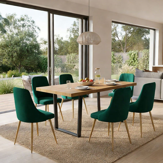 6-Piece Zelma Green Dining Table & Chair Set Velvet