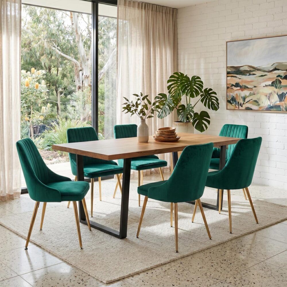 6-Piece Zelma Green Dining Table & Chair Set Velvet