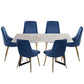 6-Piece Zelma Blue Dining Table & Chair Set Marble Bliss Velvet