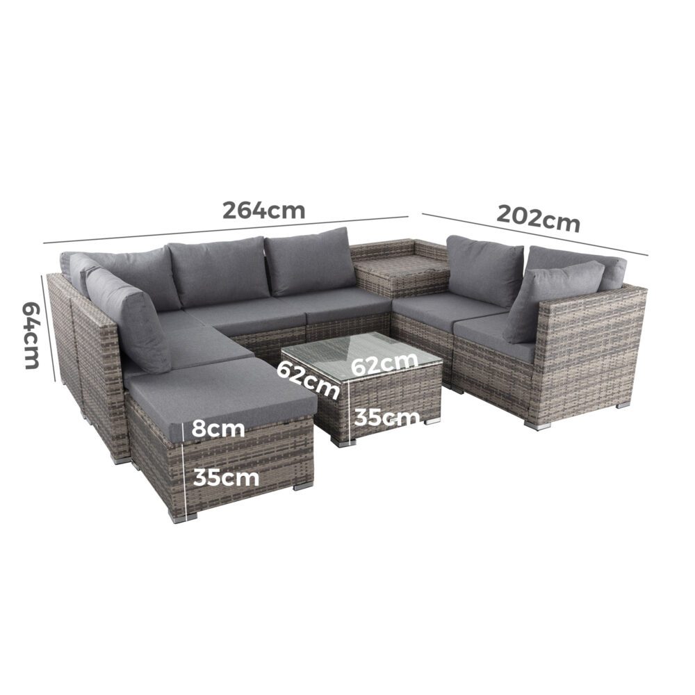 Shannon 6-Seater Large Modular Ottoman Outdoor Lounge Set - Grey