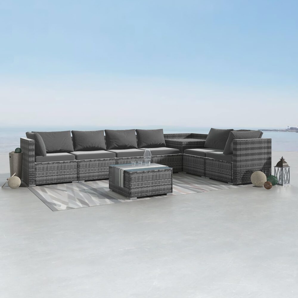 Spencer 7-Seater Furniture Modular Lounge Sofa 8-Piece Outdoor Sofa - Grey