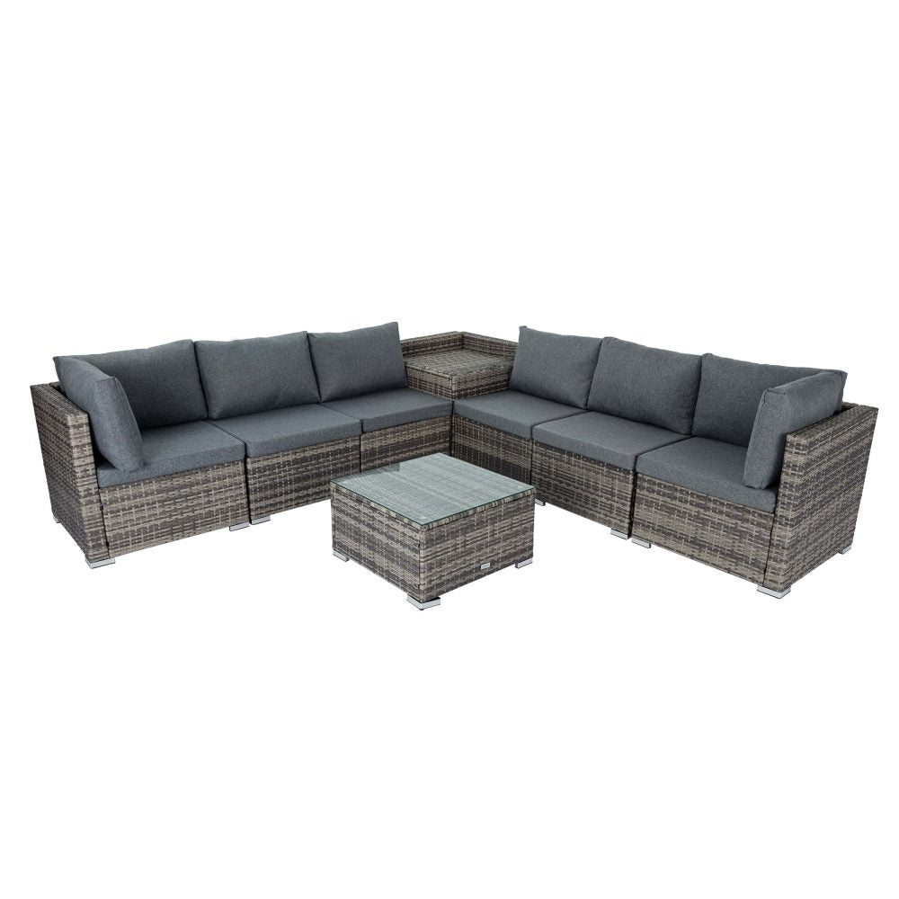 Spencer 7-Seater Furniture Modular Lounge Sofa 8-Piece Outdoor Sofa - Grey