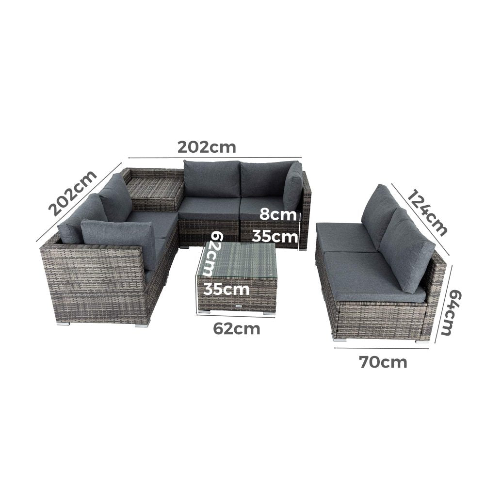 Spencer 7-Seater Furniture Modular Lounge Sofa 8-Piece Outdoor Sofa - Grey