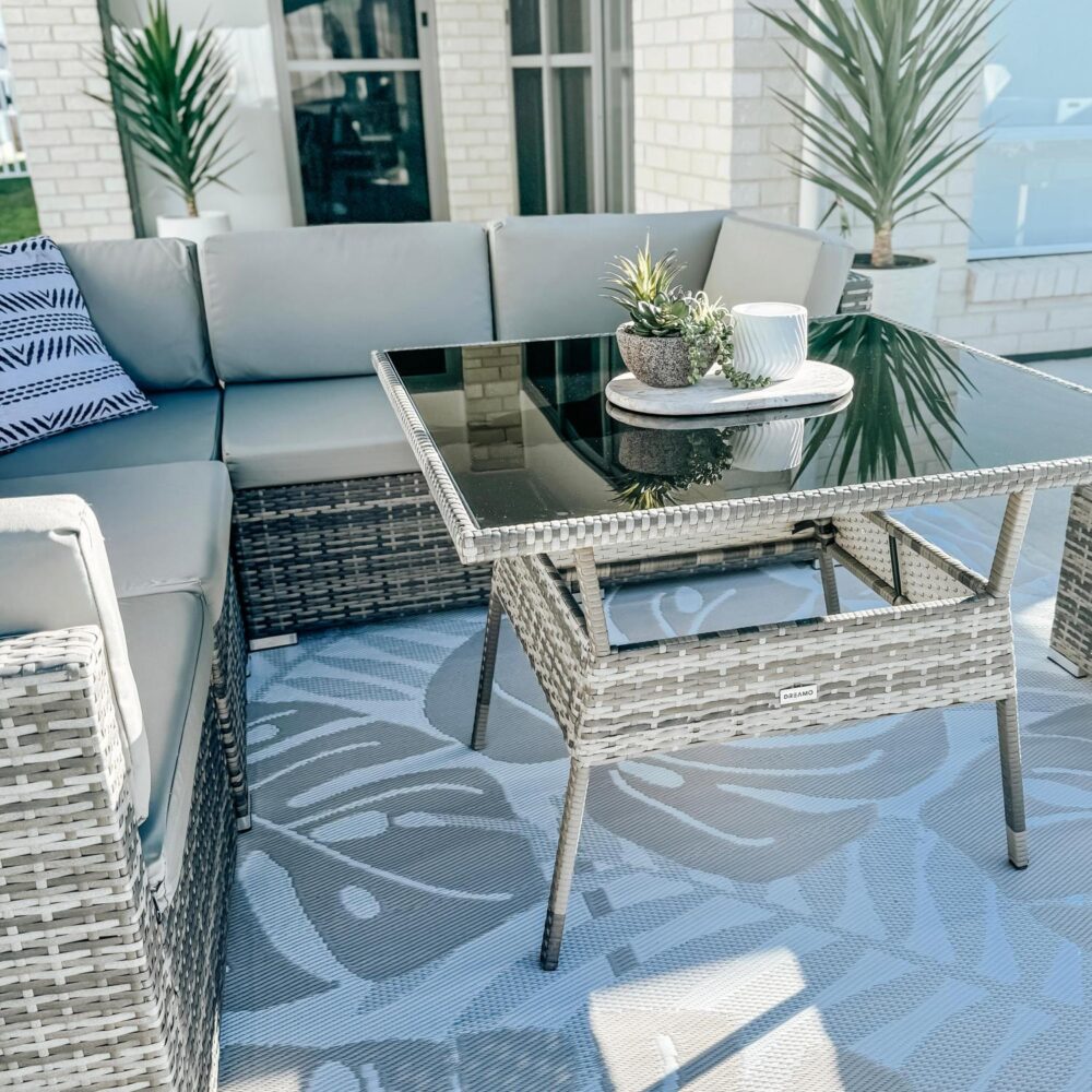 Spencer 7-Seater Wicker Table & Chairs 8-Piece Outdoor Dining Set - Grey