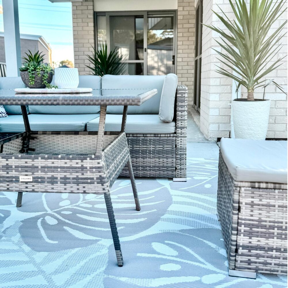 Spencer 7-Seater Wicker Table & Chairs 8-Piece Outdoor Dining Set - Grey