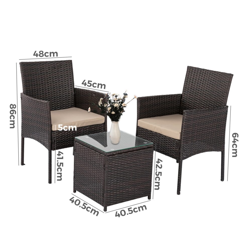 Tyler 2-Seater Delightful 3-Piece Outdoor Bistro Set - Brown