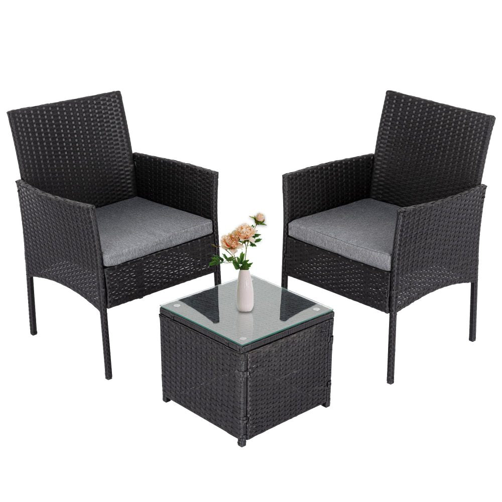 Tracey 2-Seater Table And Chairs Set 3-Piece Outdoor Set - Black