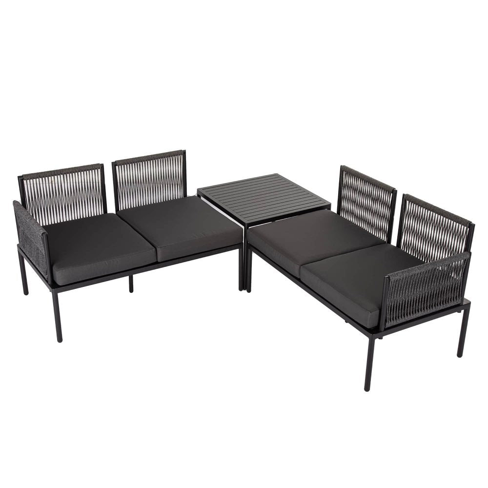 Cosmo 4-Seater with Coffee Table Stylish Textile and Rope Design 3-Piece Outdoor Lounge Set - Black