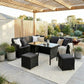Jules 8-Seater Modular Garden Lounge with Table and Stools 6-Piece Dining Set - Black