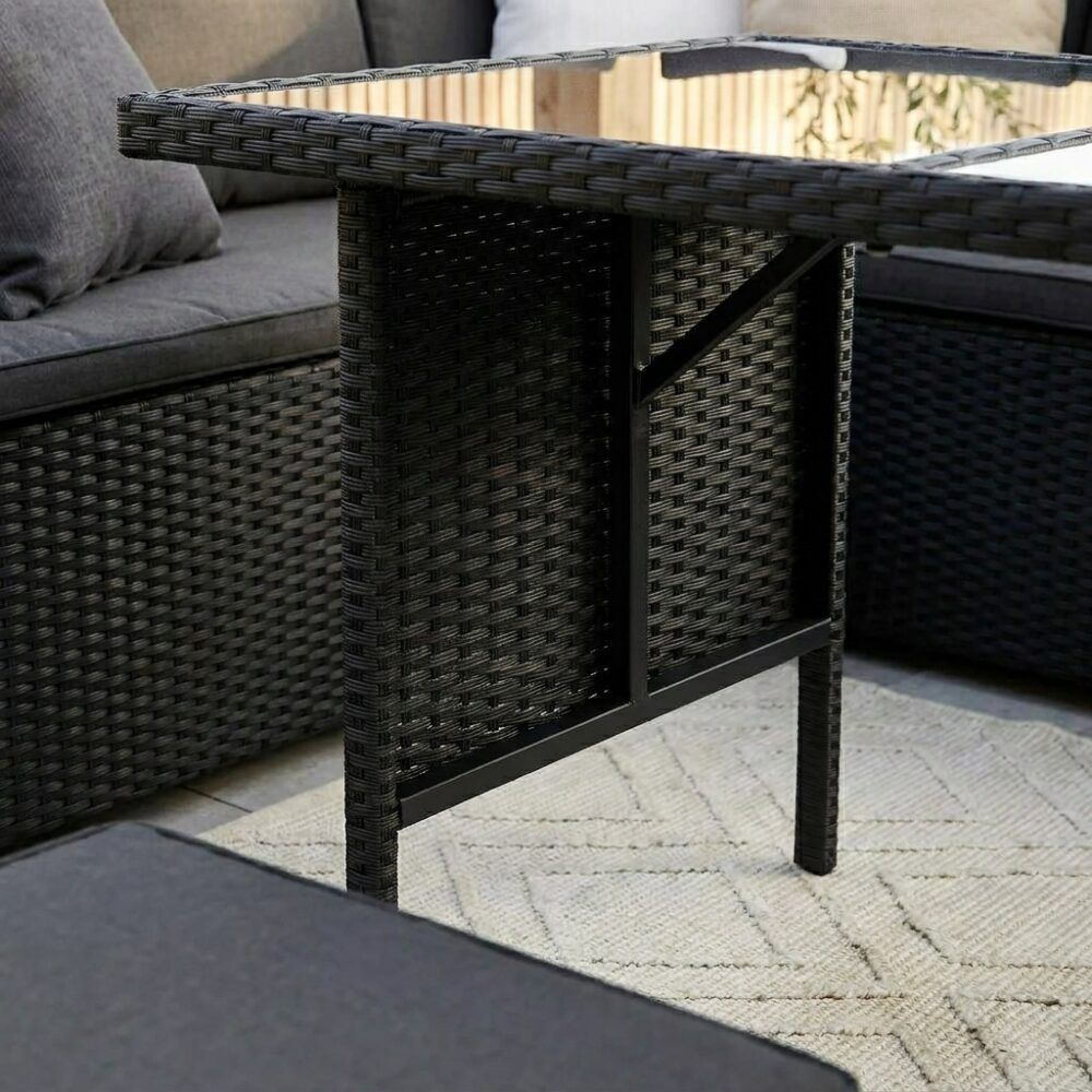 Jules 8-Seater Modular Garden Lounge with Table and Stools 6-Piece Dining Set - Black