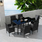 Larkin 6-Seater Minimalist Wicker 7-Piece Dining Set - Black