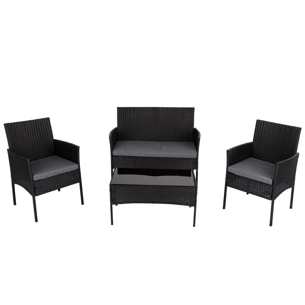 Lowry 4-Seater Wicker 4-Piece Outdoor Lounge Set - Black