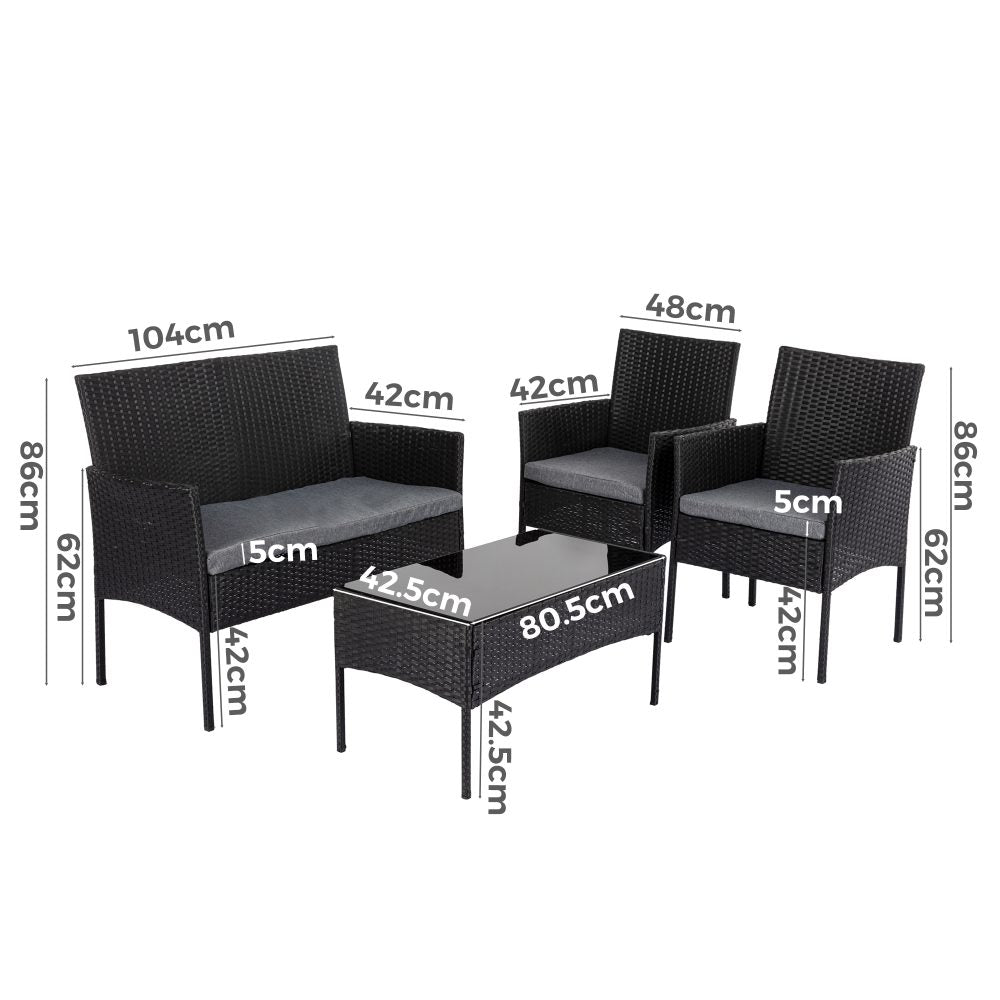 Lowry 4-Seater Wicker 4-Piece Outdoor Lounge Set - Black