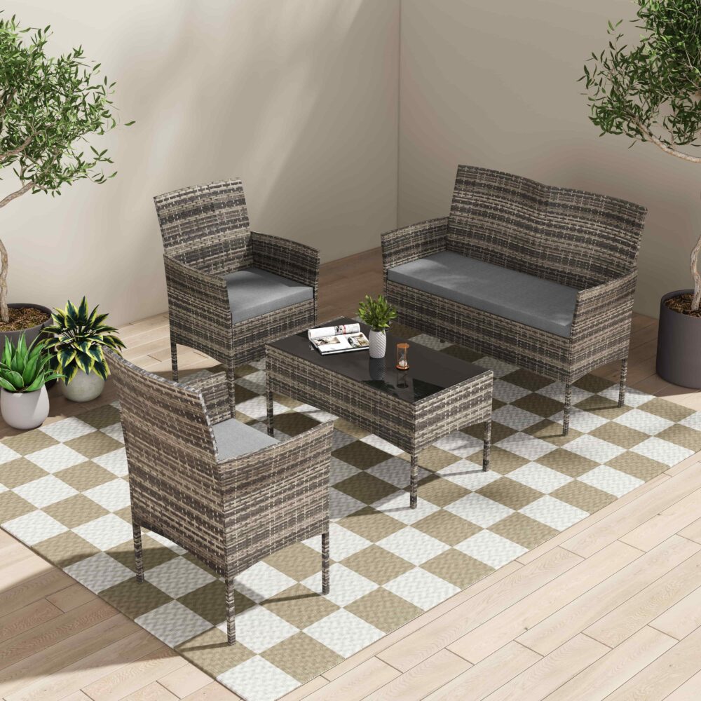 Lowry 4-Seater Wicker 4-Piece Outdoor Lounge Set - Mixed Grey