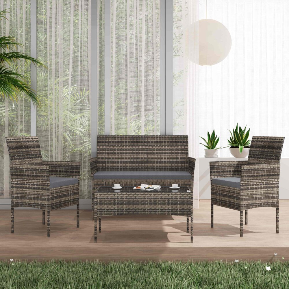 Lowry 4-Seater Wicker 4-Piece Outdoor Lounge Set - Mixed Grey