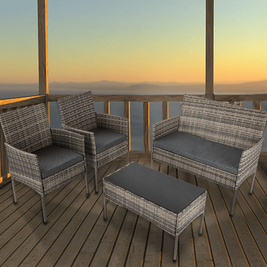 Lowry 4-Seater Wicker 4-Piece Outdoor Lounge Set - Mixed Grey