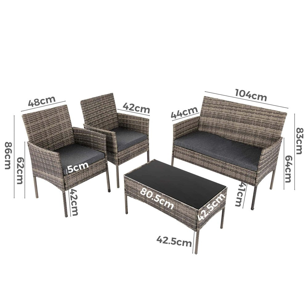 Lowry 4-Seater Wicker 4-Piece Outdoor Lounge Set - Mixed Grey