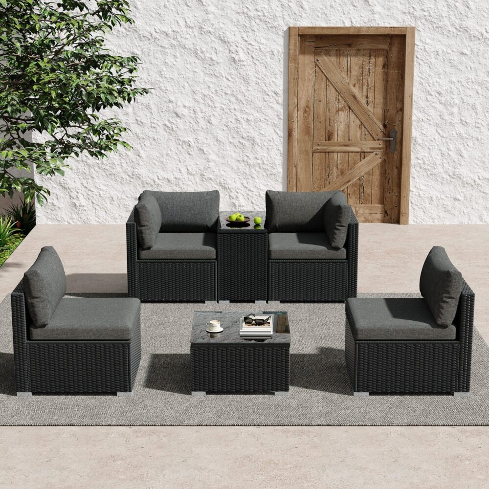 Quincy 4-Seater Modular Wicker Outdoor Lounge Set - Black