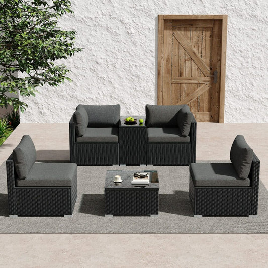 Quincy 4-Seater Modular Wicker Outdoor Lounge Set - Black