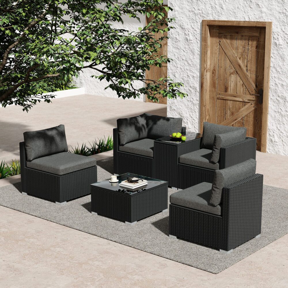 Quincy 4-Seater Modular Wicker Outdoor Lounge Set - Black