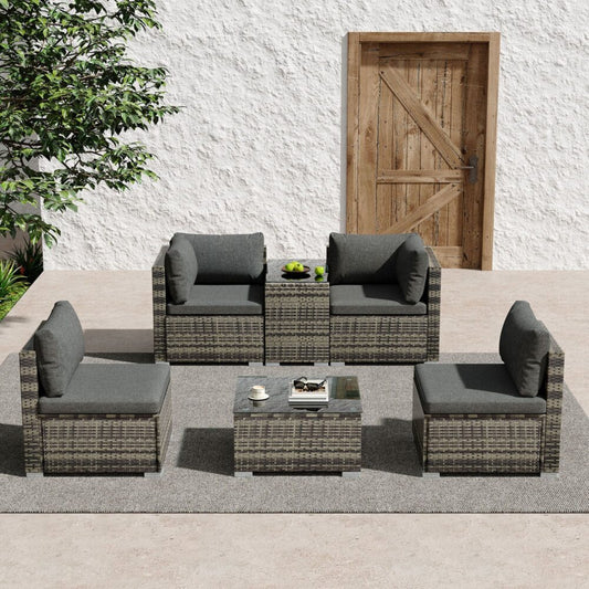 Quincy 4-Seater Modular Lounge with Wicker End Table Outdoor Sofa - Grey