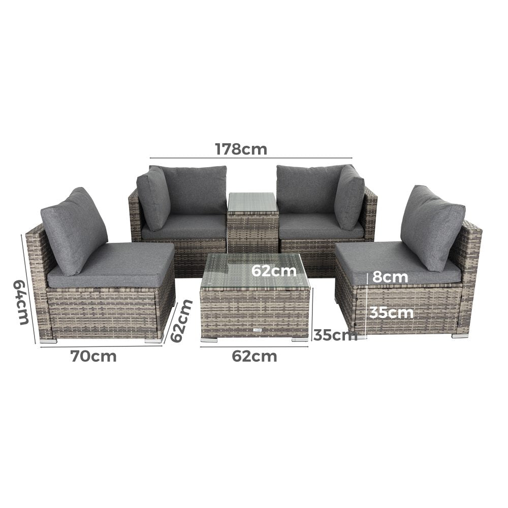 Quincy 4-Seater Modular Lounge with Wicker End Table Outdoor Sofa - Grey