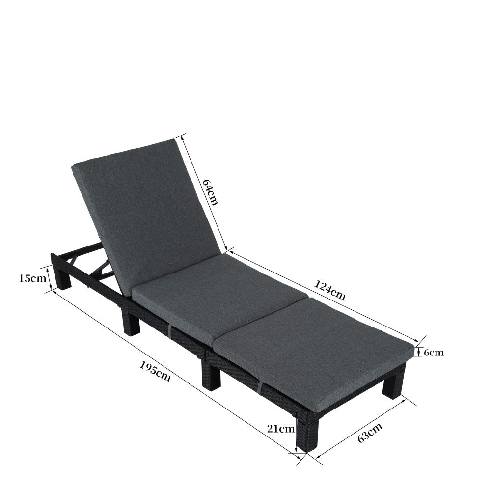 Dylan Rattan Sunbed With Adjustable Recliner - Black