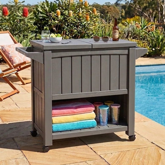 Kyle Garden Bar Serving Cart With Cooler - Taupe