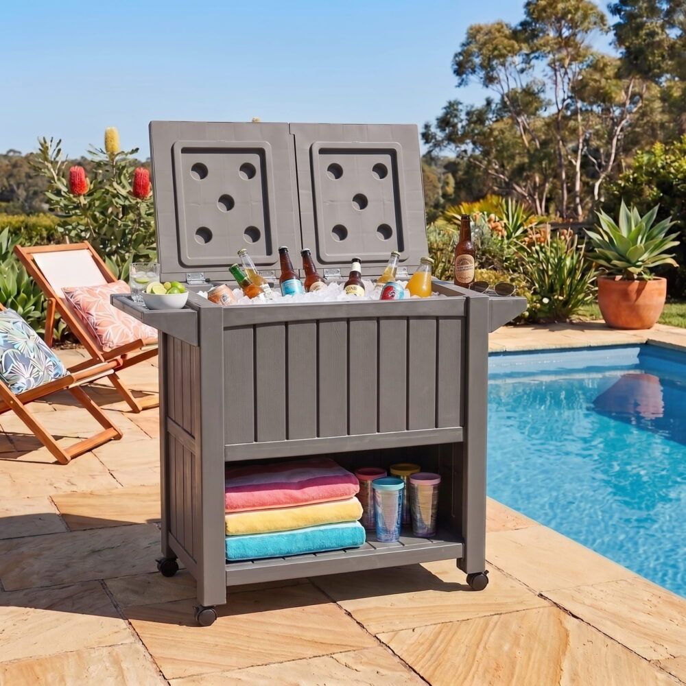 Kyle Garden Bar Serving Cart With Cooler - Taupe