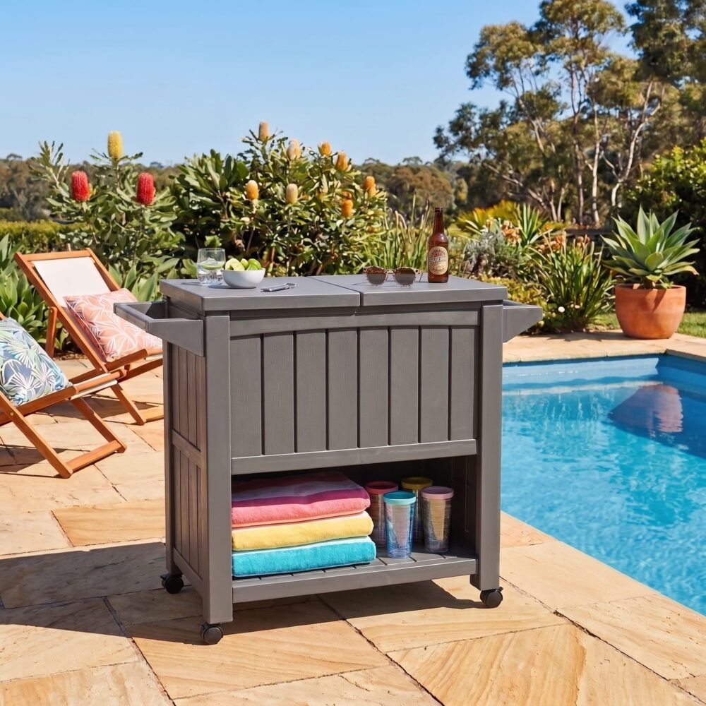 Kyle Garden Bar Serving Cart With Cooler - Taupe