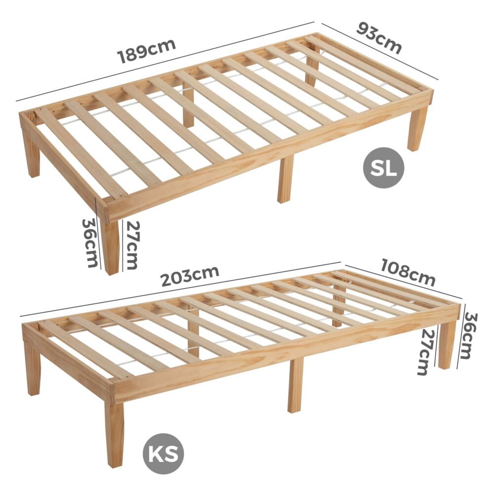 Lorelei Warm Wooden Natural Bed Base Frame - Wood King Single