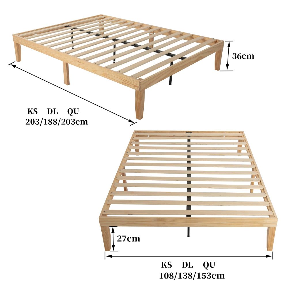 Lorelei Warm Wooden Natural Bed Base Frame - Wood Queen