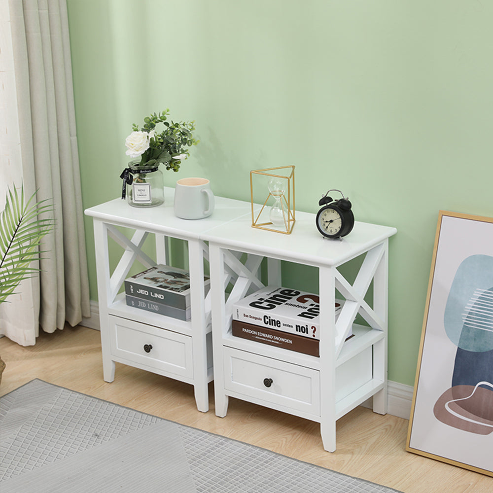 Set of 2 Brandon Wooden Bedside Tables - Rustic White