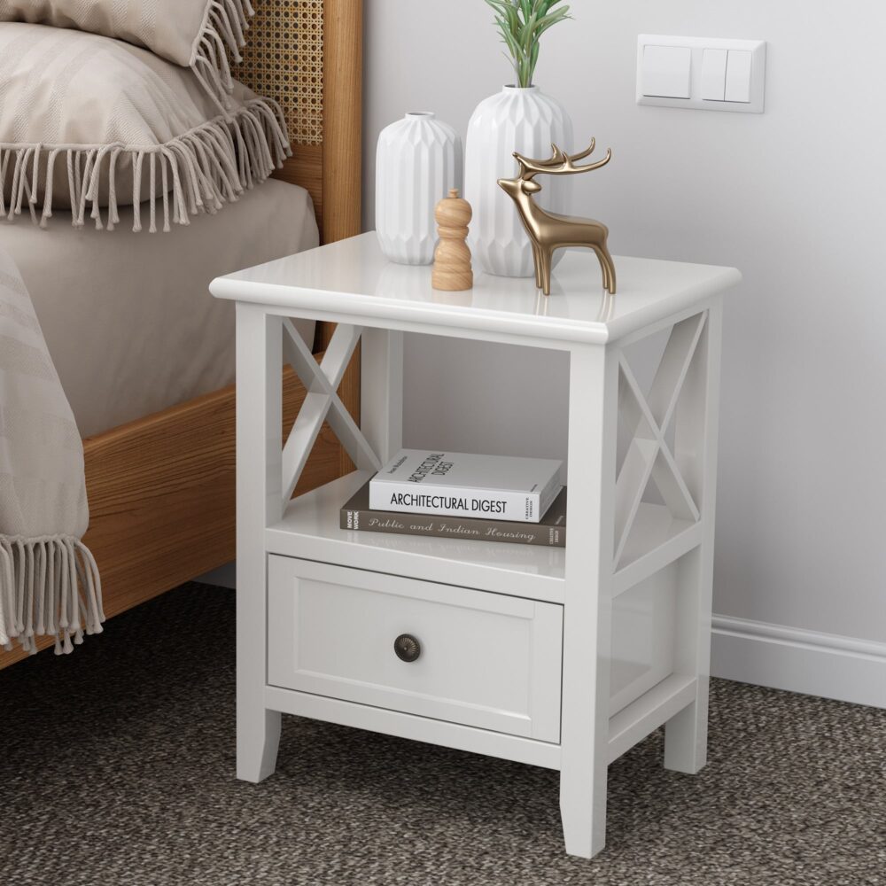 Set of 2 Brandon Wooden Bedside Tables - Rustic White