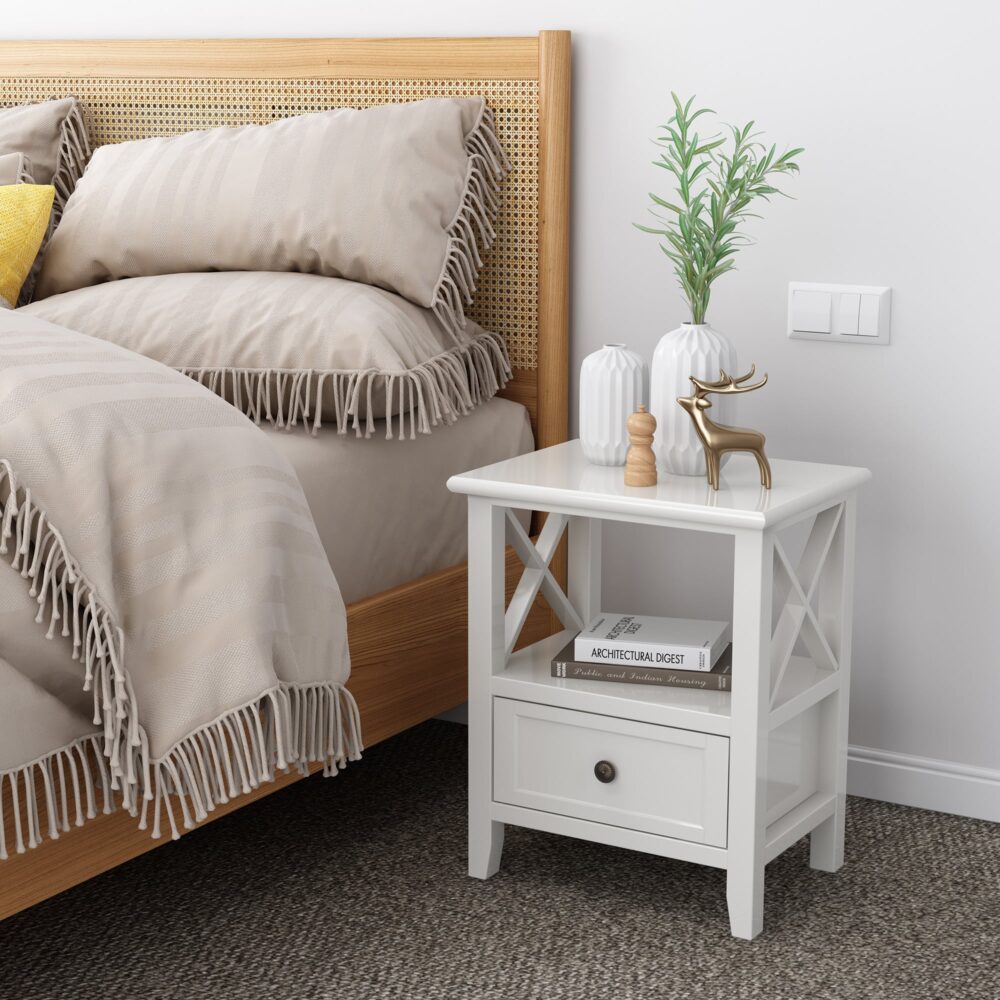 Set of 2 Brandon Wooden Bedside Tables - Rustic White