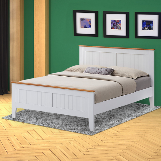 Jolene Bed Frame Mattress Base Solid Rubber Timber Wood - White Queen