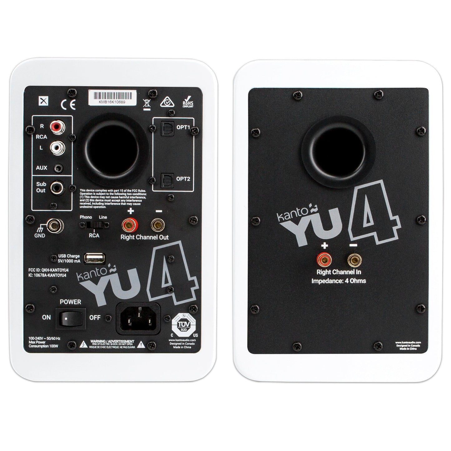 YU4 140W Powered Bookshelf Speakers with Bluetooth and Phono Preamp Pair Matte - White