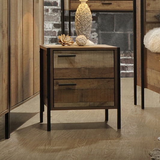Thompson Wooden Bedside Tables Night Stand Particle Board Construction with 2 Drawers - Oak