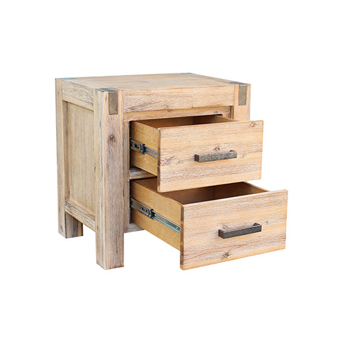 Iqaluit Wooden Bedside Tables Night Stand Solid Wood Acacia with 2 Drawers - Oak
